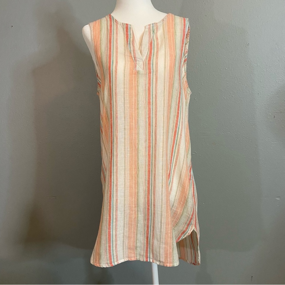 Beachlunchlounge Women's Multicolored Linen & Cotton Blend Sleeveless Tunic Top - Picture 1 of 11